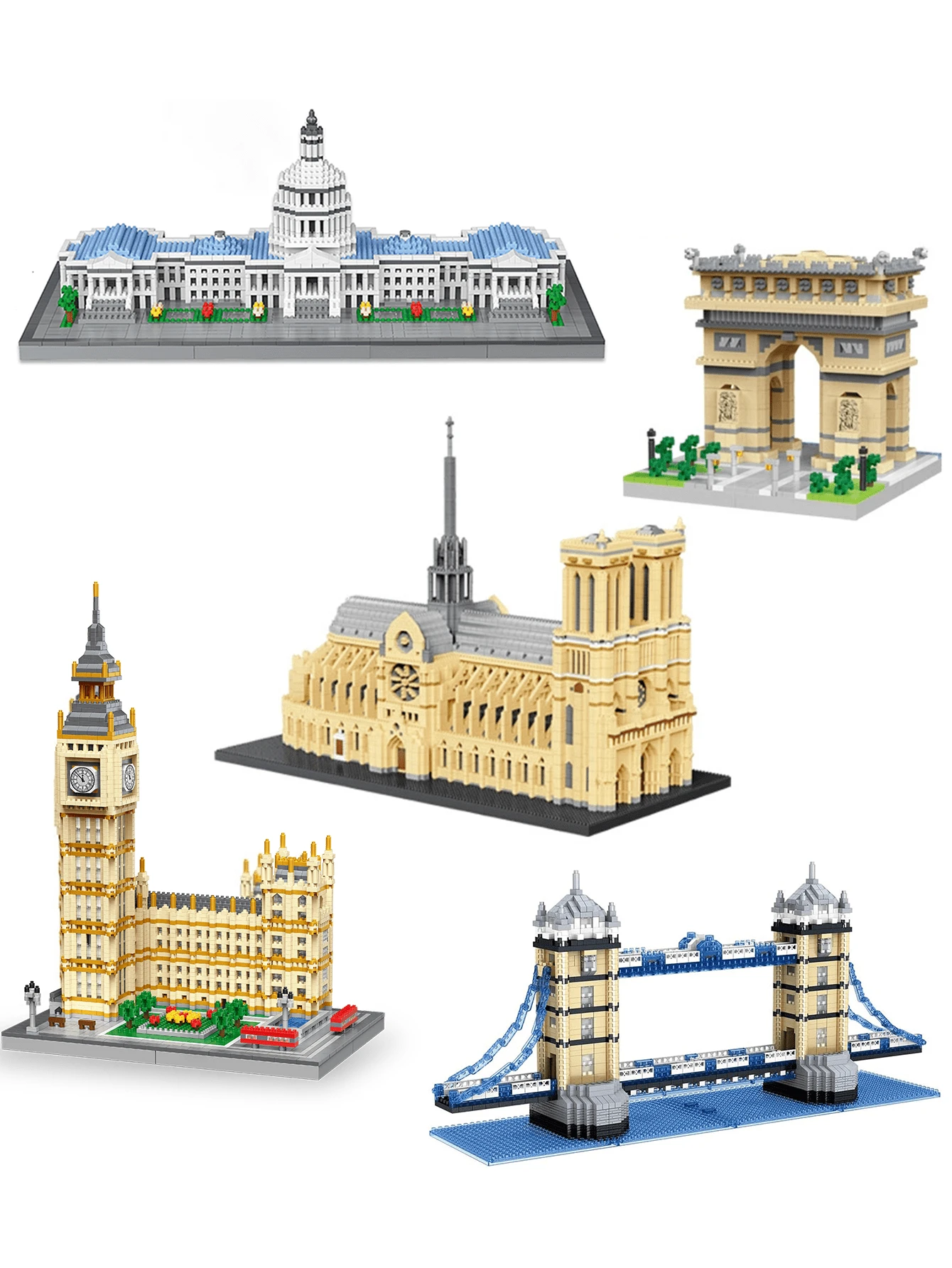 1 件著名地标建筑模型套件 - 巴黎大教堂/帝国大厦/伊丽莎白塔/埃菲尔铁塔/卢浮宫博物馆/美国国会大厦/自由女神像//比萨斜塔/凯旋门/塔桥/东方明珠塔，DIY 创意建筑积木，家居装饰，生日/万圣节/圣诞节礼物 - 彩色 - 查看 1