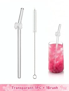 6 件可重复使用玻璃吸管，带粉色蝴蝶结，防碎，可爱弯曲饮用吸管，带清洁刷，适用于冷热饮料、茶吧饮具、新娘送礼会和热带派对的杯子配件、适用于童话花园和婚礼装饰的异想天开的饮用套装 - 彩色 - 查看 19