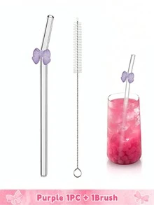 6 件可重复使用玻璃吸管，带粉色蝴蝶结，防碎，可爱弯曲饮用吸管，带清洁刷，适用于冷热饮料、茶吧饮具、新娘送礼会和热带派对的杯子配件、适用于童话花园和婚礼装饰的异想天开的饮用套装 - 彩色 - 查看 31