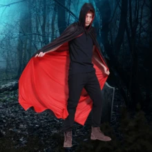 吸血鬼斗篷黑红色成人斗篷带帽双面男女通用连帽斗篷吸血鬼精灵斗篷长袍男女万圣节角色扮演服装派对 - 彩色 - 查看 2