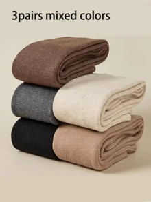 3 Pares de Meias Cano Alto para Outono e Inverno, Meias Grossas e Quentes para Coxas Femininas, Meias Altas Antiderrapantes, Meias Macias e Grossas para o Inverno Quente, Adequadas para Ciclismo, Viagens e Atividades ao Ar Livre - Multicolorido - Visão 10