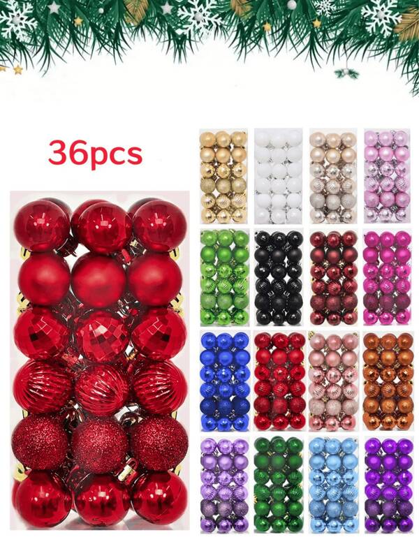 36 peças/Conjunto Bolas de Natal Douradas Pintadas, Conjunto de Enfeites Penduráveis para Árvore de Natal de 4cm, Decorações de Árvore de Natal Adequadas para Festas de Feriados