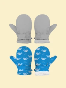 2 Pairs Toddler Boys And Girls Cartoon Print Mittens, Size M (1-2 Years Old), Waterproof Warm Winter Gloves For Outdoor, Snow, Skiing