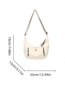 1pc Girls' Solid Color Nylon Zipper Closure Casual Crossbody Bag, Suitable For All Seasons Daily Use