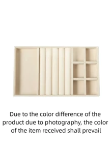1/8 Beige Desktop Jewelry Display Storage Box Elegant Stackable Velvet Jewelry Tray Storage Box - Christmas Gift For Family And Friends Portable Multi-Purpose Storage Box For Rings, Earrings And Necklaces - Beige - View 15