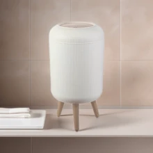 1 Pc 67.63 Oz/1.85 Gallon/2.64 Gallon Simple Trash Can, Fashionable Foot White Garbage Can, Paper Basket, Desktop Trash Can With Lid, For Living Room, Bedroom, Kitchen, Bathroom, Office