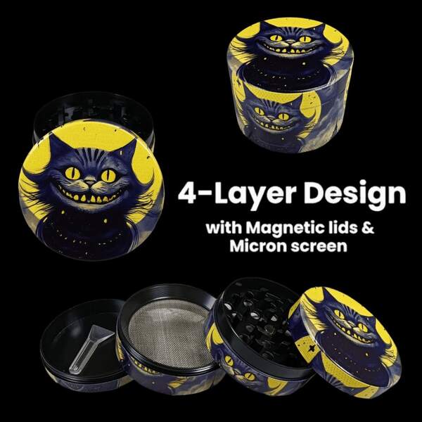 2 Inch Cat Herb Grinder Vanilla Bud Spice Mill Tobacco Salt Crusher Pestle Mortar Portable 4 Sections Manual Zinc Alloy Tobacco Raw Grass Grinder Cigarette Smoking Accessories Gift