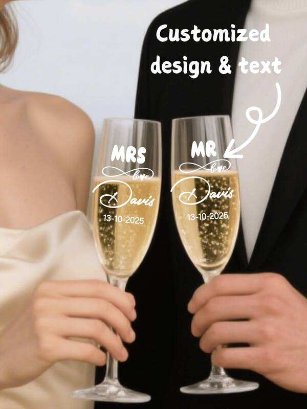(1pc/2pcs)Customized Weddings Champagne Glasses, Personalized Champagne Flutes For Weddings, Engagements, And Anniversaries - Mr. And Mrs. Toasting Glasses Set - Reusable Gift For Newlyweds, Bridal Showers, And Romantic Celebrations