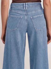 新款时尚女式宽松阔腿舒适弹力牛仔裤，高品质时尚休闲春季款 - 淺色水洗藍 - 查看 5