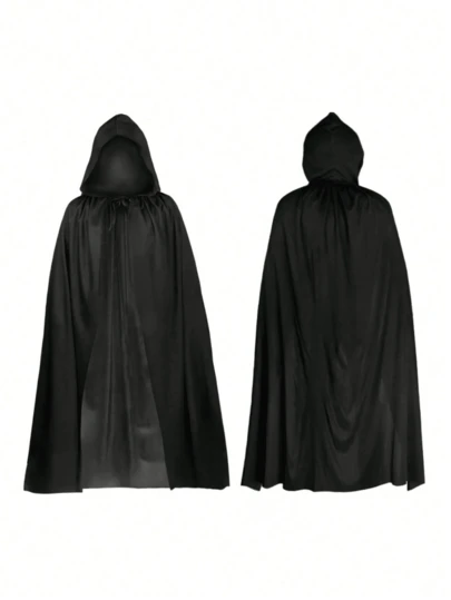 1pc Unisex Adult Black Halloween Hooded Cloak Cape Costume Cape Suitable For Adults,For Women Men Witch, Devil, Vampire, Elf And Reaper Costumes For Various Festivals And Performances, Medieval Style,Perfect For Stage Performances, Cosplay, And Parties