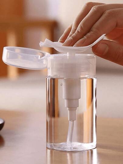 A Sleek Clear Reusable Press Bottle With A Smooth Push-Down Pump-Perfect For Cosmetics Or Acetone. A Chic Travel Essential, It Elevates Dorm And Bathroom Spaces, Organizing Your Beach Trips, Summer Getaways, And Back-To-School Days With Effortless Style.