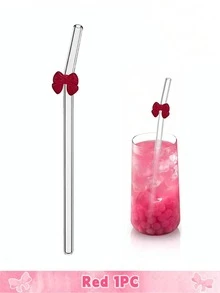 6 件可重复使用玻璃吸管，带粉色蝴蝶结，防碎，可爱弯曲饮用吸管，带清洁刷，适用于冷热饮料、茶吧饮具、新娘送礼会和热带派对的杯子配件、适用于童话花园和婚礼装饰的异想天开的饮用套装 - 彩色 - 查看 16