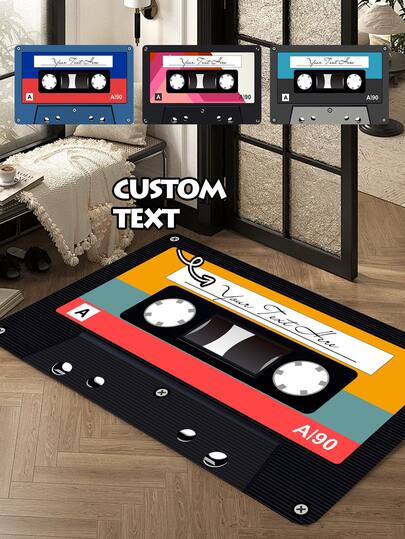 Un covor personalizat cu model de casetă audio, un covor personalizat cu mixtape muzicală din anii '90, un covor retro, un cadou unic și creativ pentru iubitorii de muzică, perfect pentru zile de naștere, Crăciun, Ziua Recunoștinței, Halloween și alte ocazii speciale.