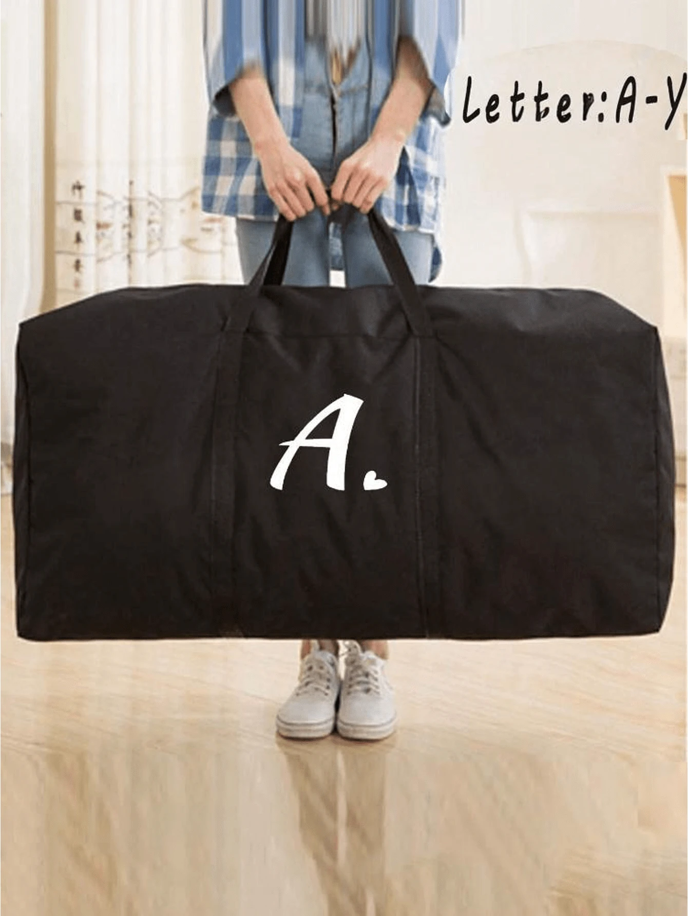 1 chiếc túi du lịch cỡ lớn, túi hành lý gấp gọn có họa tiết chữ cái đầu, túi xách chống thấm nước, thích hợp cho du lịch, công tác, nghỉ dưỡng, túi du lịch đa năng tiện dụng, túi du lịch cuối tuần unisex. - màu đen - Xem 1
