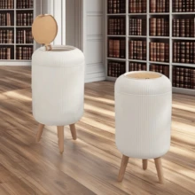 1 Pc 67.63 Oz/1.85 Gallon/2.64 Gallon Simple Trash Can, Fashionable Foot White Garbage Can, Paper Basket, Desktop Trash Can With Lid, For Living Room, Bedroom, Kitchen, Bathroom, Office