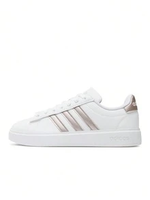 Adidas 阿迪达斯 Grand Court 运动鞋休闲舒适轻便缓震 Cloudfoam 鞋垫防滑柔软亲肤易搭配系带日常通勤学校健身房男女款白色铂金金属色 GW9215 - 白色 - 查看 1