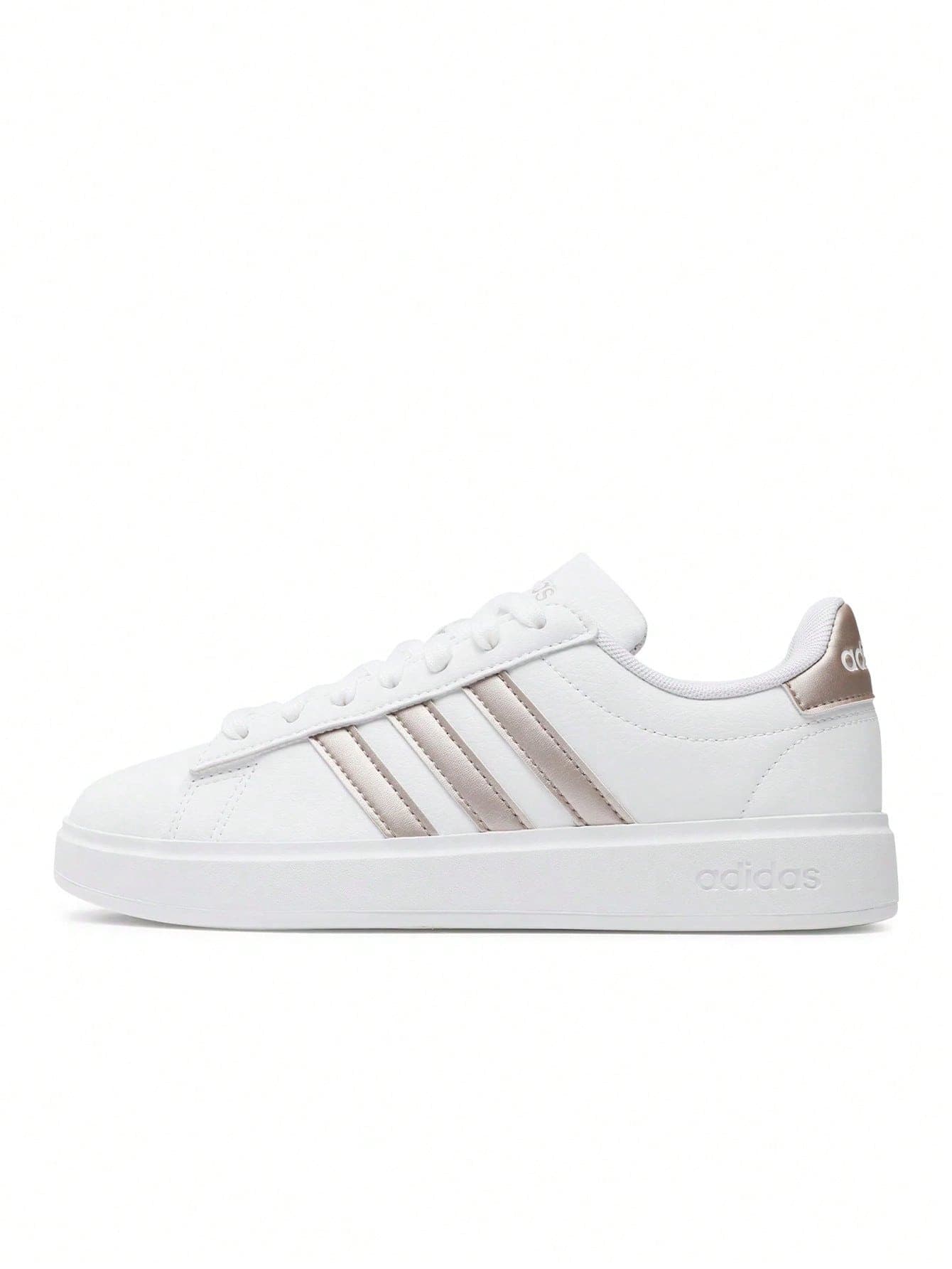 Adidas 阿迪达斯 Grand Court 运动鞋休闲舒适轻便缓震 Cloudfoam 鞋垫防滑柔软亲肤易搭配系带日常通勤学校健身房男女款白色铂金金属色 GW9215 - 白色 - 查看 1
