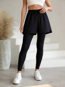 1 pièce Leggings de sport pour femmes, pantalon 2 en 1 pour le fitness toutes saisons, anti-flashage, doublure élastique avec poches, collants imprimés pour la course