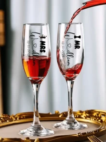 (1pc/2pcs)Customized Weddings Champagne Glasses, Personalized Champagne Flutes For Weddings, Engagements, And Anniversaries - Mr. And Mrs. Toasting Glasses Set - Reusable Gift For Newlyweds, Bridal Showers, And Romantic Celebrations - Multicolor - View 8