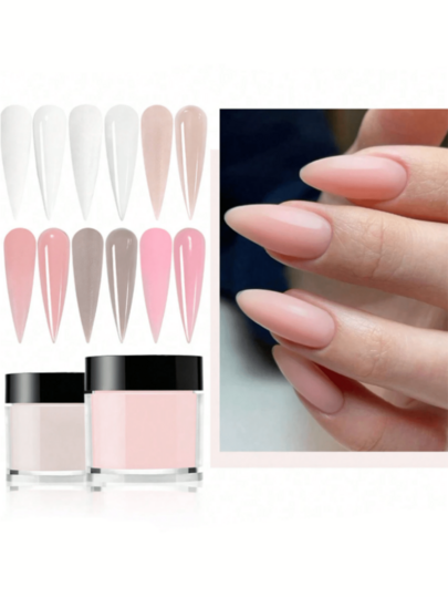 6-Color Nail Powder Set, Nude Pink & White High Gloss Series, DIY Nail Art Design, 3D Sculpting French Manicure Extension & Nail Carving, Gift For Women/Girls