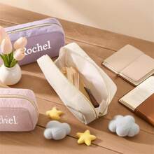 1个定制刺绣名字灯芯绒化妆包，女士化妆品收纳包，日常旅行收纳包，旅行洗漱包，大容量，伴娘礼物，闺蜜礼物，姐妹聚会礼物，婚礼纪念品，生日礼物，圣诞礼物，女士必备旅行配件，永恒之爱 - 彩色 - 查看 11