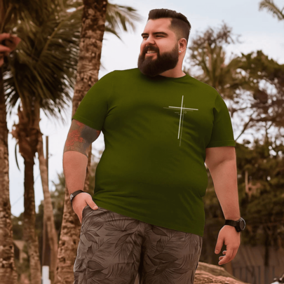 Camiseta Masculina Plus Size Cristã Estampada Cruz Algodão 100% Premium Gola Redonda Manga Curta Casual Streetwear Blusa Camisa Academia