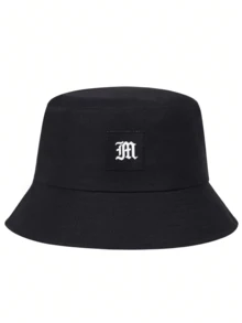 1 件男女通用哥特式字母刺绣渔夫帽，户外休闲帽，春秋季 - 黑色 - 查看 2