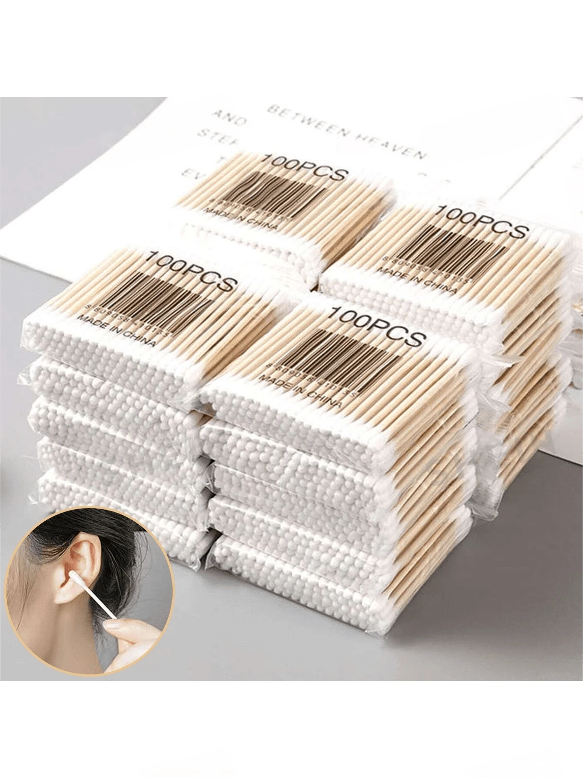 400/800/100支双头圆形清洁棒，卫生清洁棒，家用卸妆棒 - 白色 - 查看 1