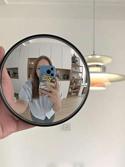 Art Deco Round Wall Mirror – Full-Length Horizontal Wall-Mounted Mirror With Plastic Frame, No Electricity Needed | Decorative Home Accent For Living Room, Bedroom, Entryway, Bathroom Wall Decor, Selfie Mirror For Outfit Try-On, Room Decor,Christmas