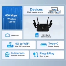 1PC WiFi Repeater With 6-Antenna Signal Booster, Multi-Band Support(B1/ B3/ B5/ B7/ B8/ B20/ B38/ B39/ B40/ B41), USB-Powered, SIM/Broadband Dual-Mode Foromplete Home Network Coverage