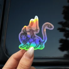 Lustiger mittelalterlicher Ritter-Hase, der auf einem Löwen reitet, Vinyl Aufkleber - verspieltes Fantasy-Design mit Schwert & Schild, Vinyl für Handyhüllen, Laptops, Koffer, Schutzhelme, Trinkgläser - einzigartiges Geschenk