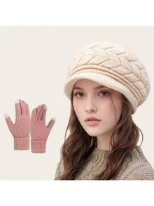 2pcs Women's Hat And Gloves Set, Knitted Beanie Hat And Gloves, Casual Fashion For Autumn/Winter, Suitable For Daily Use, Outdoor Travel, Hiking, Skiing, Climbing, Christmas