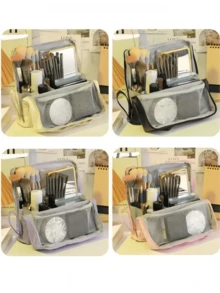 1 Stück Kosmetiktasche aus PU-Leder Material, vertikale Ausführung mit großer Kapazität und Mehrfachtaschen, tragbare Aufbewahrungstasche, vertikale Kosmetiktasche mit Fächern