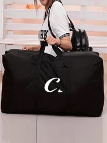 1 chiếc túi du lịch cỡ lớn, túi hành lý gấp gọn có họa tiết chữ cái đầu, túi xách chống thấm nước, thích hợp cho du lịch, công tác, nghỉ dưỡng, túi du lịch đa năng tiện dụng, túi du lịch cuối tuần unisex. - màu đen - Xem 3