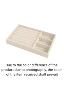 1/8 Beige Desktop Jewelry Display Storage Box Elegant Stackable Velvet Jewelry Tray Storage Box - Christmas Gift For Family And Friends Portable Multi-Purpose Storage Box For Rings, Earrings And Necklaces - Beige - View 21