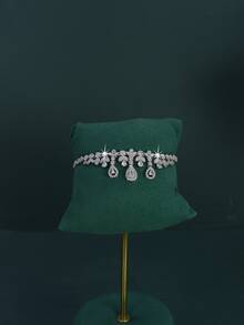 5pcs Luxury Royal Style Bridal Wedding Jewelry Set, Includes Necklace, Bracelet, Earrings, Ring, Handcrafted With White Cubic Zirconia, Suitable For Daily Wear And Wedding, Comes With Gold Gift Box, Christmas Gift - Teardrop Suit - View 6