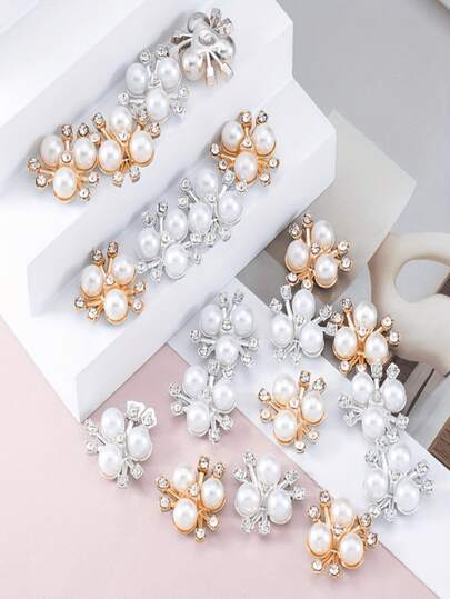 100 件服装珍珠花心塑料配件，DIY 创意珠宝配件，珍珠花形水钻纽扣，闪亮水晶发夹，适用于 DIY 手工艺品，服装装饰用品