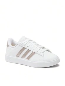 Adidas 阿迪达斯 Grand Court 运动鞋休闲舒适轻便缓震 Cloudfoam 鞋垫防滑柔软亲肤易搭配系带日常通勤学校健身房男女款白色铂金金属色 GW9215 - 白色 - 查看 3