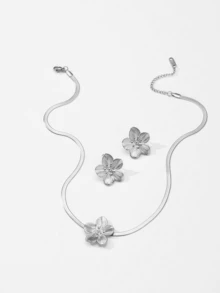 2 件花朵三叶草设计不锈钢首饰套装，带项链和耳环，18K 金色，适合女士 - 适合派对、情人节、妈妈、母亲、母亲节、礼物的完美礼物 - 耳環和項鍊 - 查看 15