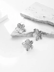 Bộ 2 chiếc khuyên tai và nhẫn hình cỏ ba lá, khuyên tai đinh tán bằng thép không gỉ mạ vàng 18K, quà tặng cho phụ nữ, phong cách tiệc tùng ngày lễ tình nhân - bông tai và nhẫn - Xem 15