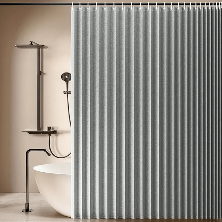 1pc Vertical Stripe Folding Shower Curtain - Polyester, Heat Insulation, Easy To Install And Store, Ripple Folding Top Design, No Liner, Suitable For Bathroom Decor, Modern Vertical Stripe Pattern, Functional Shower Curtain Bathroom Accessories Back To School - Grey - View 9
