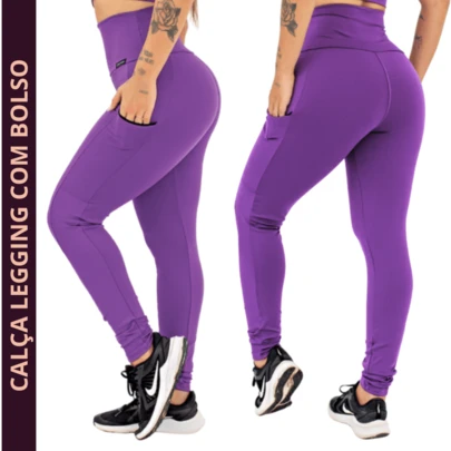 Calça Legging Feminina Academia Fitness Cintura Alta  Bolso Lateral Zero Transparência Confortável