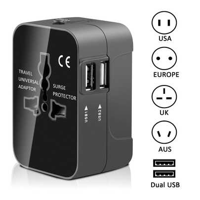 2pcs/4pcs Universal Travel Adapter, Dual USB Ports, 110V-240V Input, Power Adapter For Computer Accessories, US/EU/UK/AU Plugs, Surge Protection, Suitable For Over 150 Countries, Essential For Business Trip And Travel, For Laptop, Tablet, Notebook