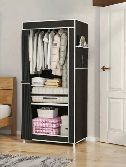 1 pièce Penderie portable, Garde-robe mode multifonctionnelle, Étanche à la poussière, Portant à vêtements autoportant avec rideau, Armoire de rangement pour chambre à coucher, Salon, Maison, Cadeau de Noël et de vacances, Cadeau pour enfants