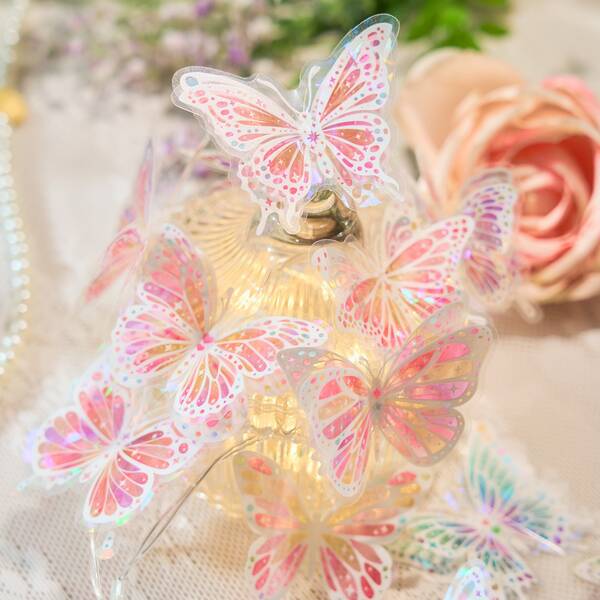 1pack(20pcs) Iridescent Butterfly Shaped Stickers For Diy Scrapbooking, Journaling Decoration,Creative Multi-Purpose Decorative Sticker For Hand Account Decoration,School Supplies,Back To School