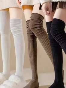 1/2/4双装女士过膝袜，春秋长筒袜，防滑不勒小腿，孕妇适用，舒适保暖。 - 彩色 - 查看 6
