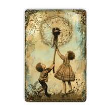 1 Piece Teenagers And Dandelion Vintage Metal Tin Plate, Indoor And Outdoor Decoration Hanging Painting, Wall Room Residence Bedroom Dining Room Bar Cafe School Library Door Garage Decoration 8x12 Inch - 彩色 - 查看 3