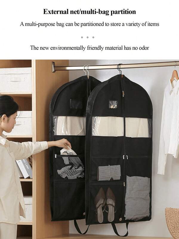 1 pièce/2 pièces Sac de rangement pour vêtements simple et transparent, grande capacité, anti-poussière. Convient pour ranger les vestes, manteaux et autres vêtements dans l'armoire, le placard ou sous le lit. Idéal pour les filles, les femmes, à utiliser toute l'année. Organisateur de placard, boîte de rangement, sac pour la maison, la chambre, le dortoir, pour ranger les vêtements, sous-vêtements, lingerie et autres articles divers.