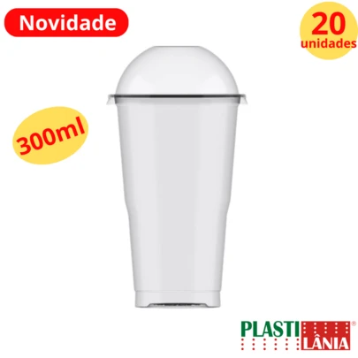 20 Unid Copo 300ml + 20 Unid Tampa Bolha Sem Furo  - Copo da Felicidade Bolo no Pote - Plastilânia