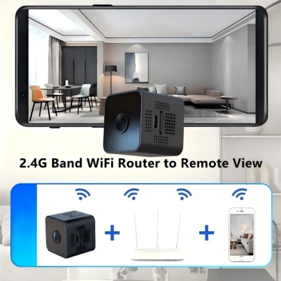1个480p高清迷你方形摄像头，红外夜视无线WiFi摄像头，内置热点，循环录像，450mAh长效电池，仅支持2.4G网络，高清夜视，远程监控，移动侦测，SD卡存储扩展，适用于家庭，车载，办公室等各种场景，室内外使用，在线